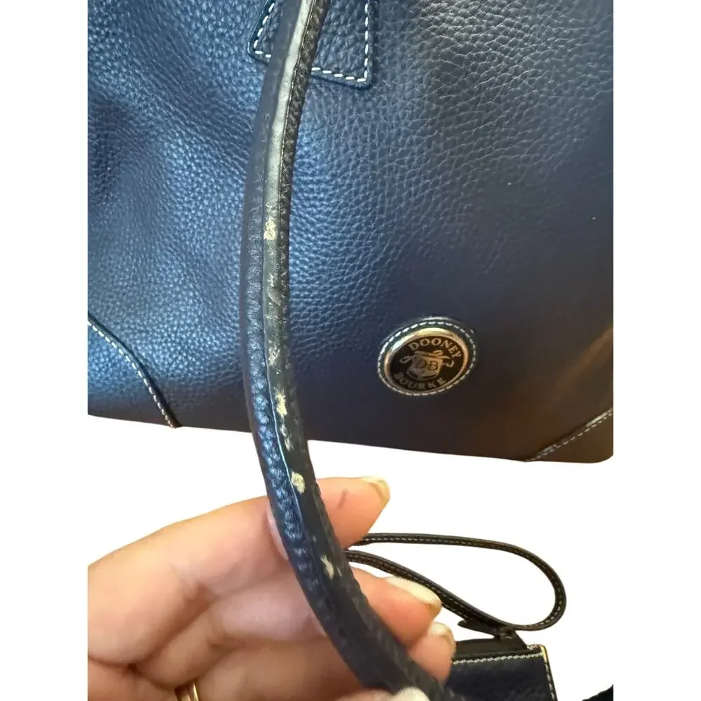 Dooney and Bourke Marine blue pebbled leather domed satchel w/wristlet key fob